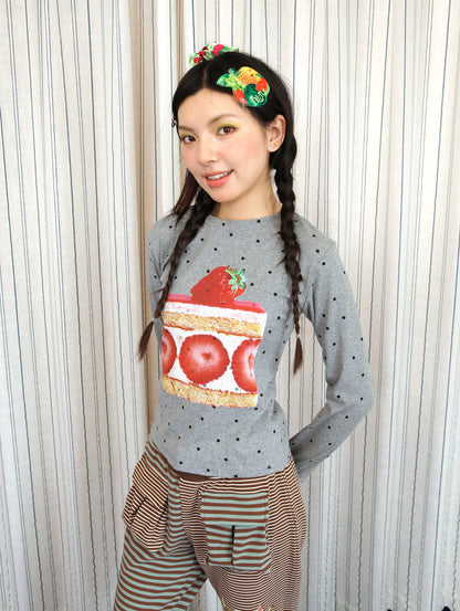 FRUITS - Kawaii Strawberry Cake Polka Dot Long Sleeve Top shirt Fruits