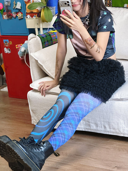 bunnybunnygun - Y2K Blue Black Sheer Tights tights bunnybunnygun