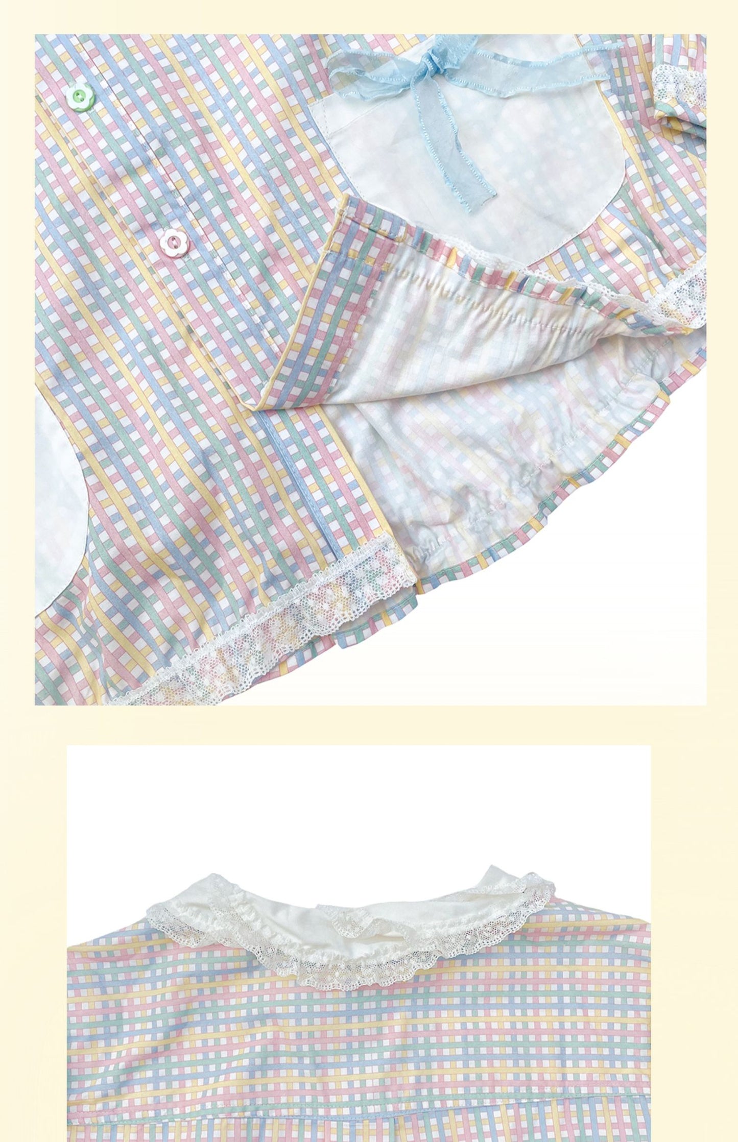 Little Berry - Color Plaid Lace Collar Blouse shirt Little Berry