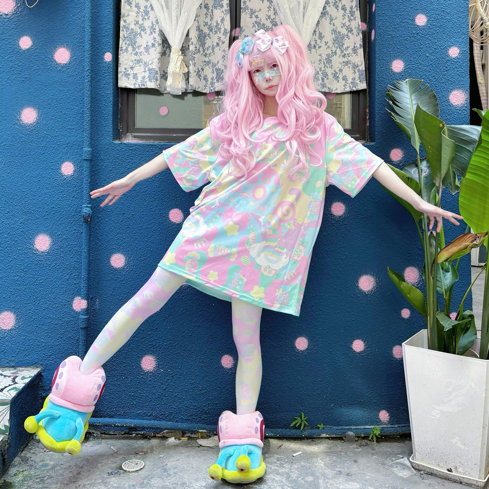 Rainbow Universe RUX - Pastel Macaron Decora Kei T-Shirt & Tights Set set Rainbow Universe RUX