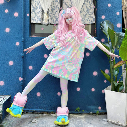 Rainbow Universe RUX - Pastel Macaron Decora Kei T-Shirt & Tights Set set Rainbow Universe RUX
