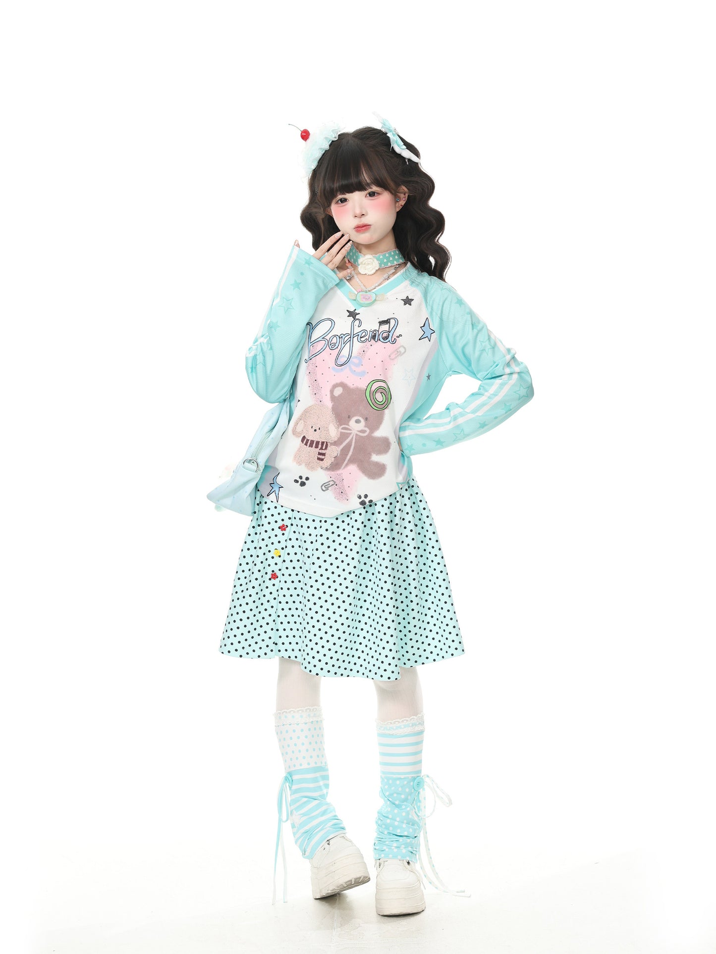 Y2K Polka Dot Color-Block Pleated Skirt skirt Languid Park