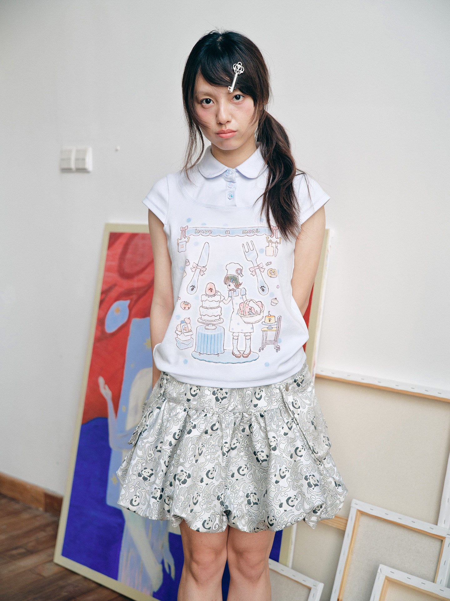 Have A Meal - Peter Pan Collar Cotton Tee
