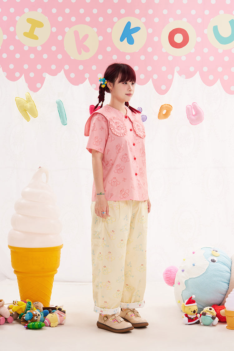 NIKKOU Kawaii Two-Tone Jeans | Harajuku Embroidered Denim Pants pants Nikkou home