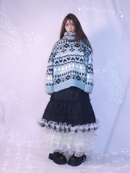 Leerroo - Y2K Sweet Punk Ruffle Skirt Elastic Waist A-Line Long Skirt skirt Leerroo