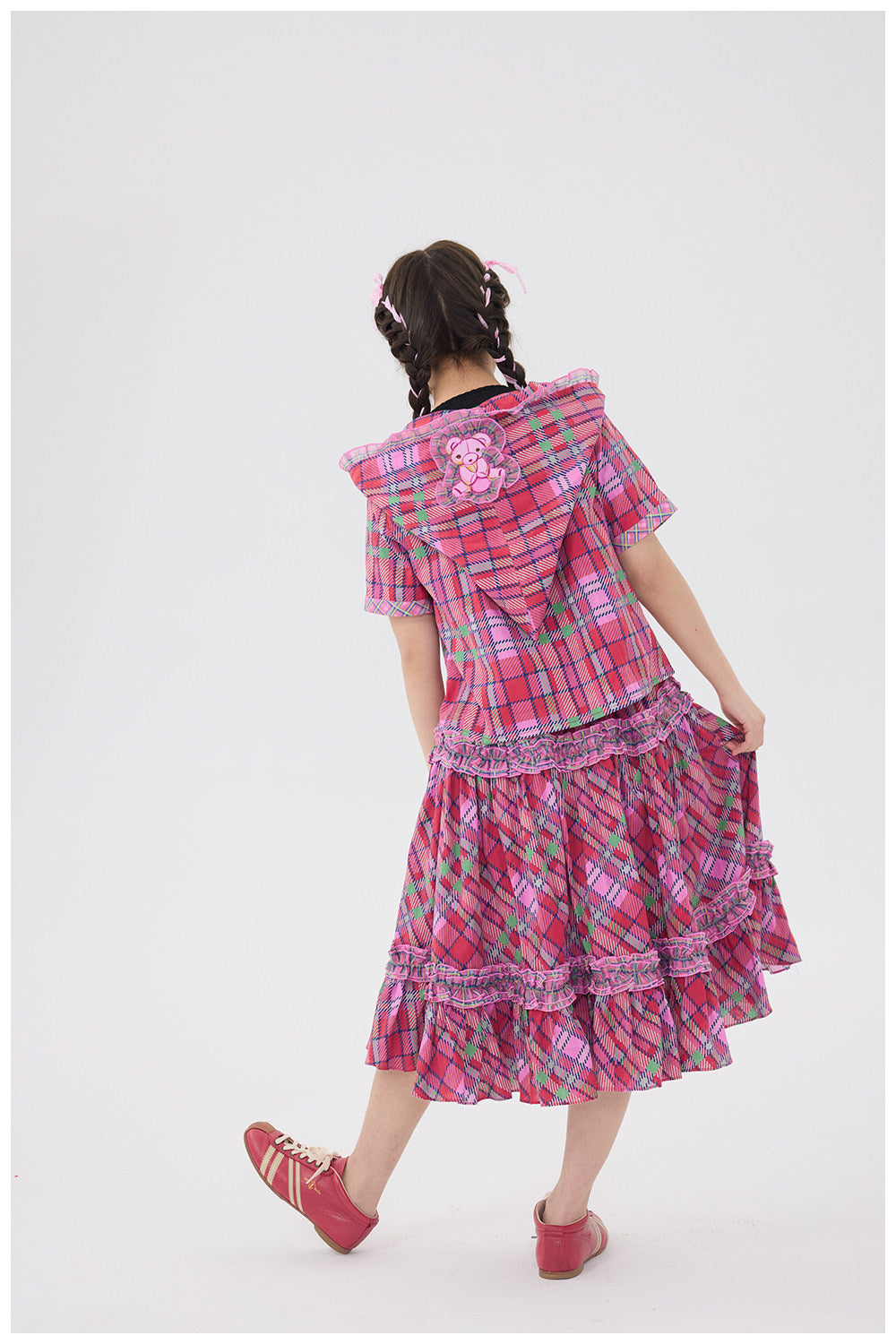 tntntutu - Pink Plaid Bear Hat Skirt Set set tntntutu