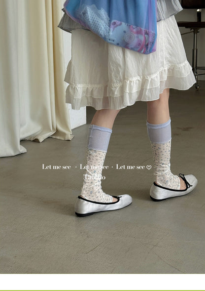 LET ME SEE - Floral Retro Cream Leg Warmers socks let me see