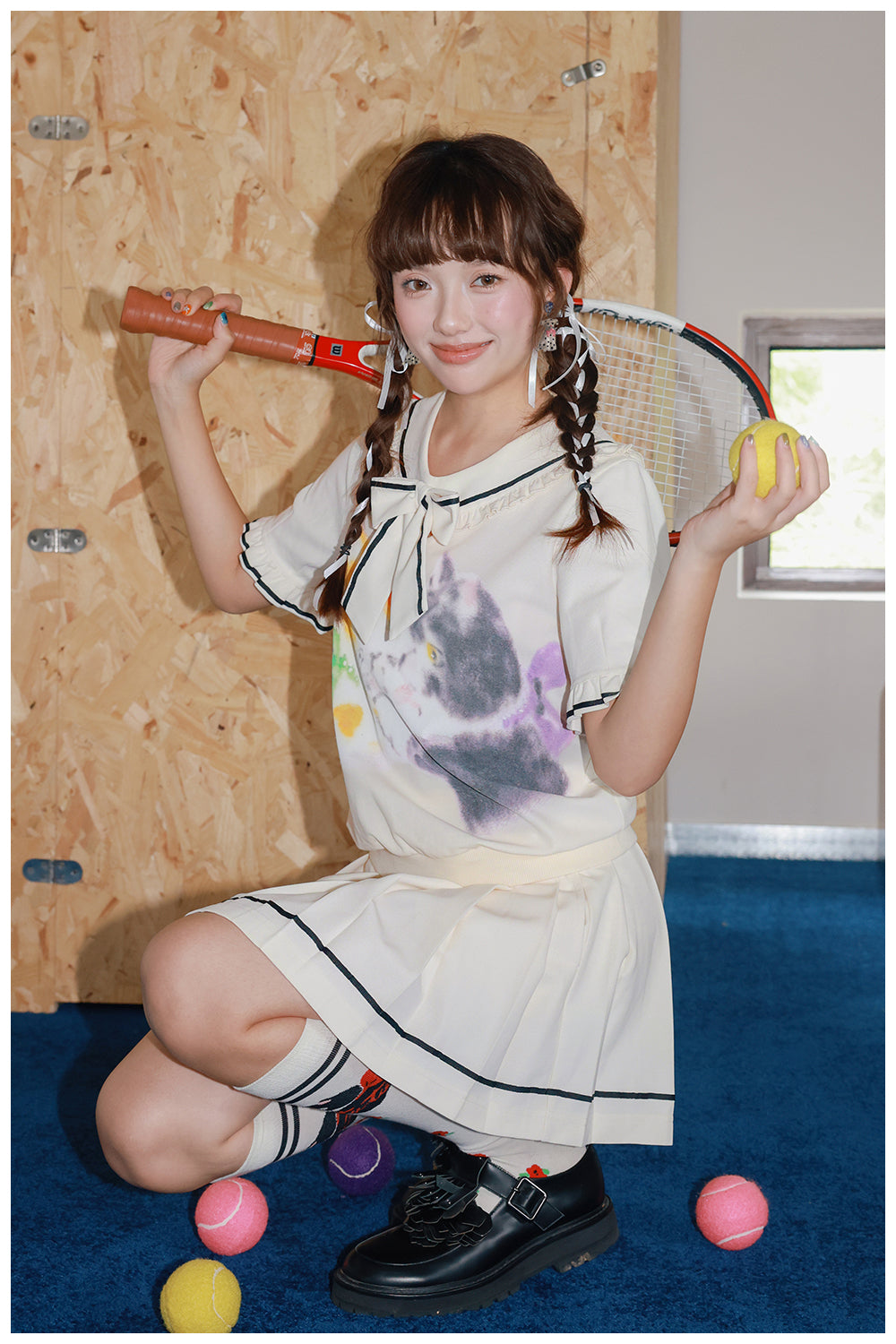 Tntntutu - Kidcore Cat Print Sailor Set set tntntutu