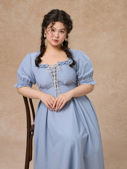 LaceMade - French Style Striped Short Sleeve Dress Plus Size dress LaceMade