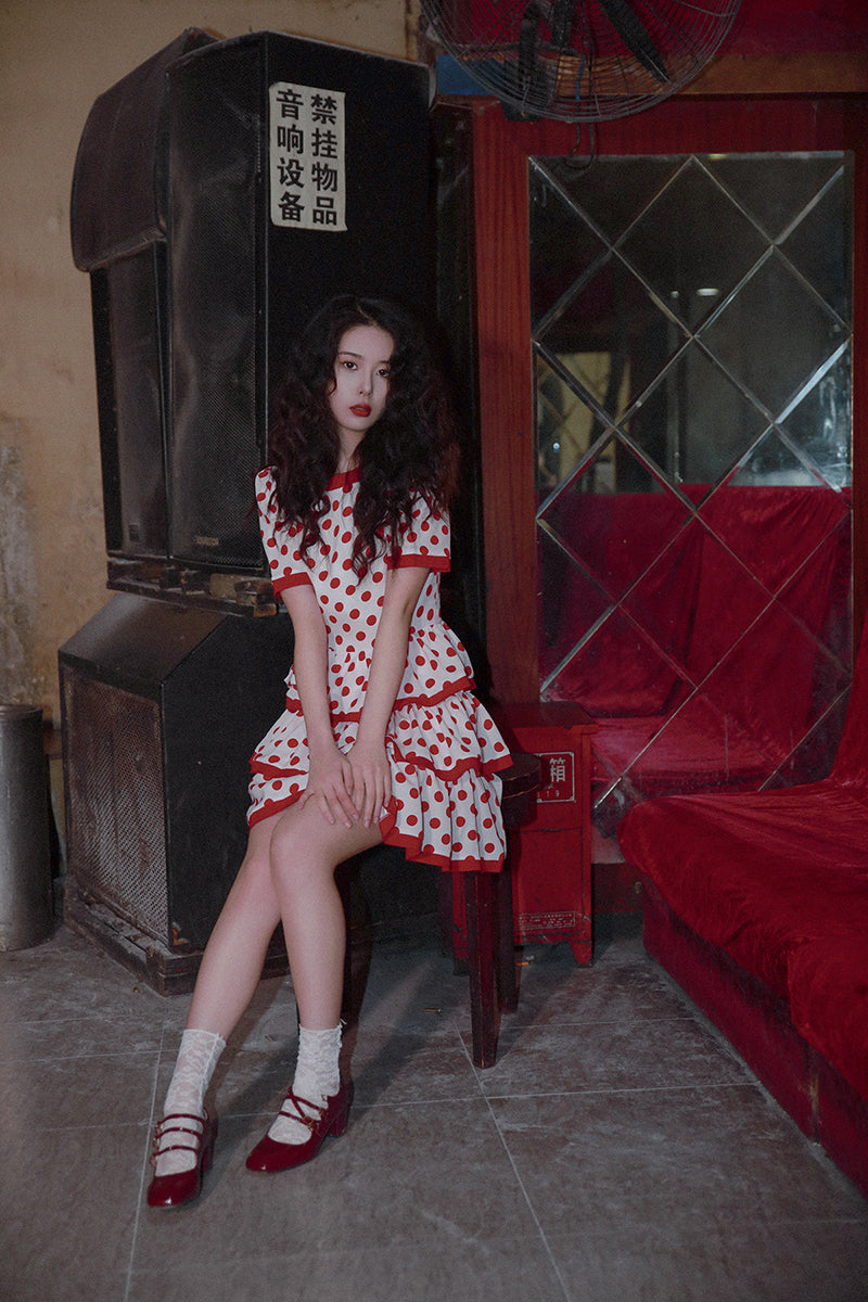Nanjun Vintage – Showa Polka Dot Cake Dress dress Nanjun Vintage