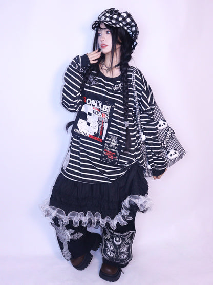 Leerroo - Y2K Punk Stripe Sweatshirt Loose Fleece-Lined Top sweatshirt Leerroo