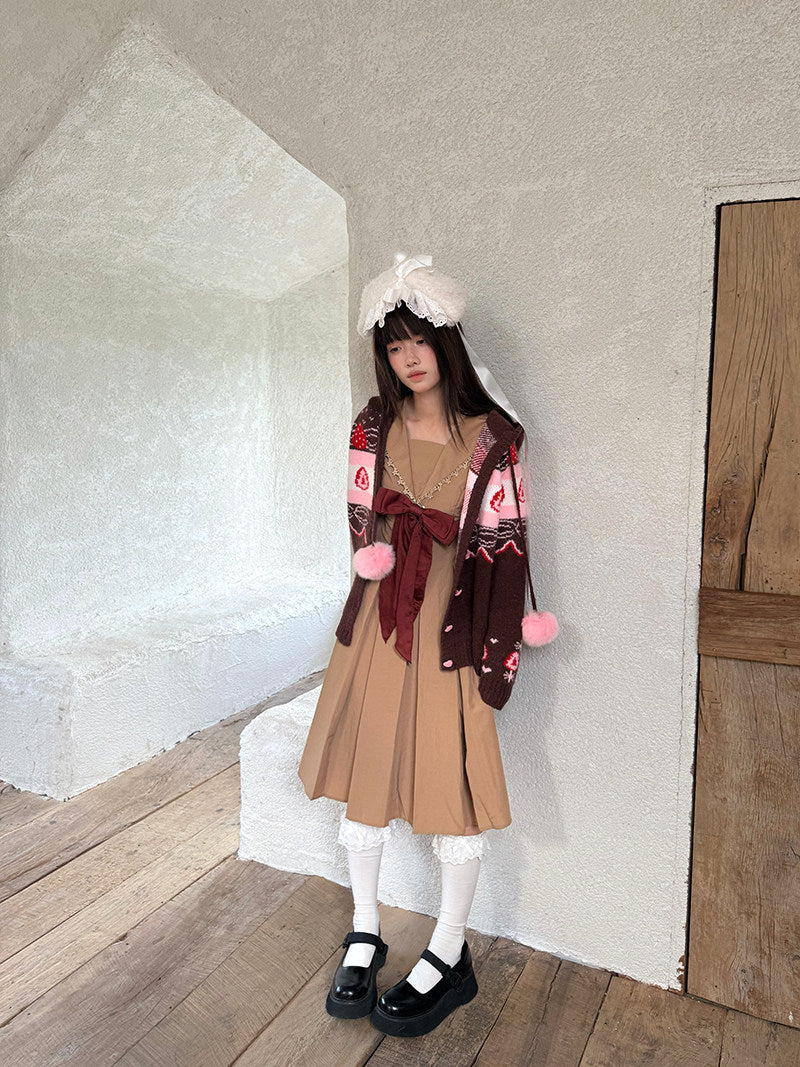 Daytoday Everyday Institute - Chocolate Strawberry Cake Fair Isle Cardigan coat daytoday everyday institute