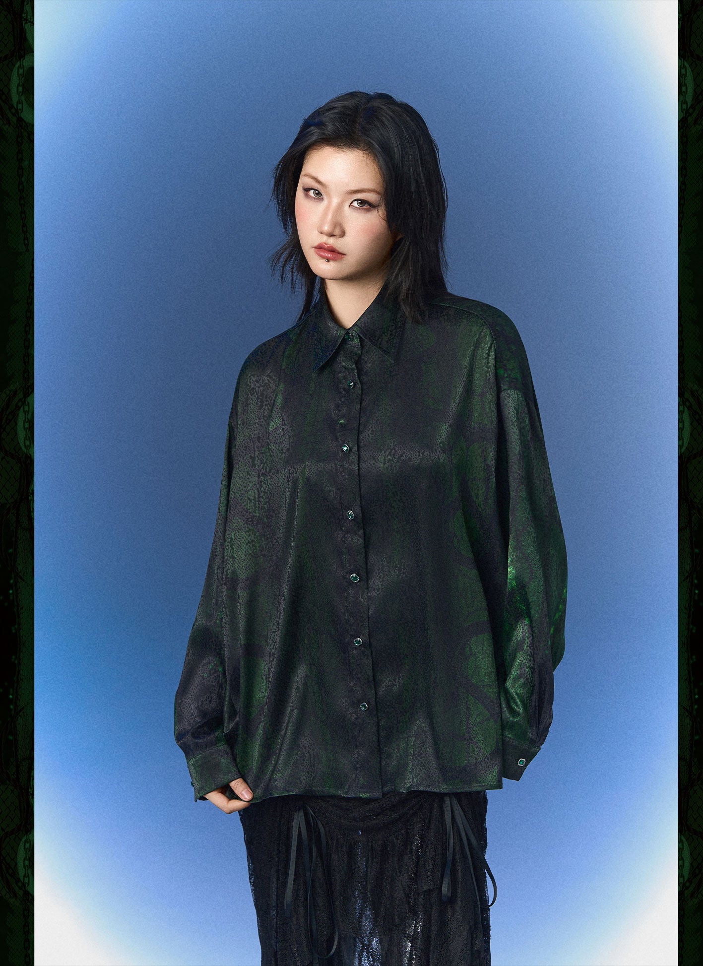 Monsssstar - Dark Green Snake Print Shirt shirt Monsssstar