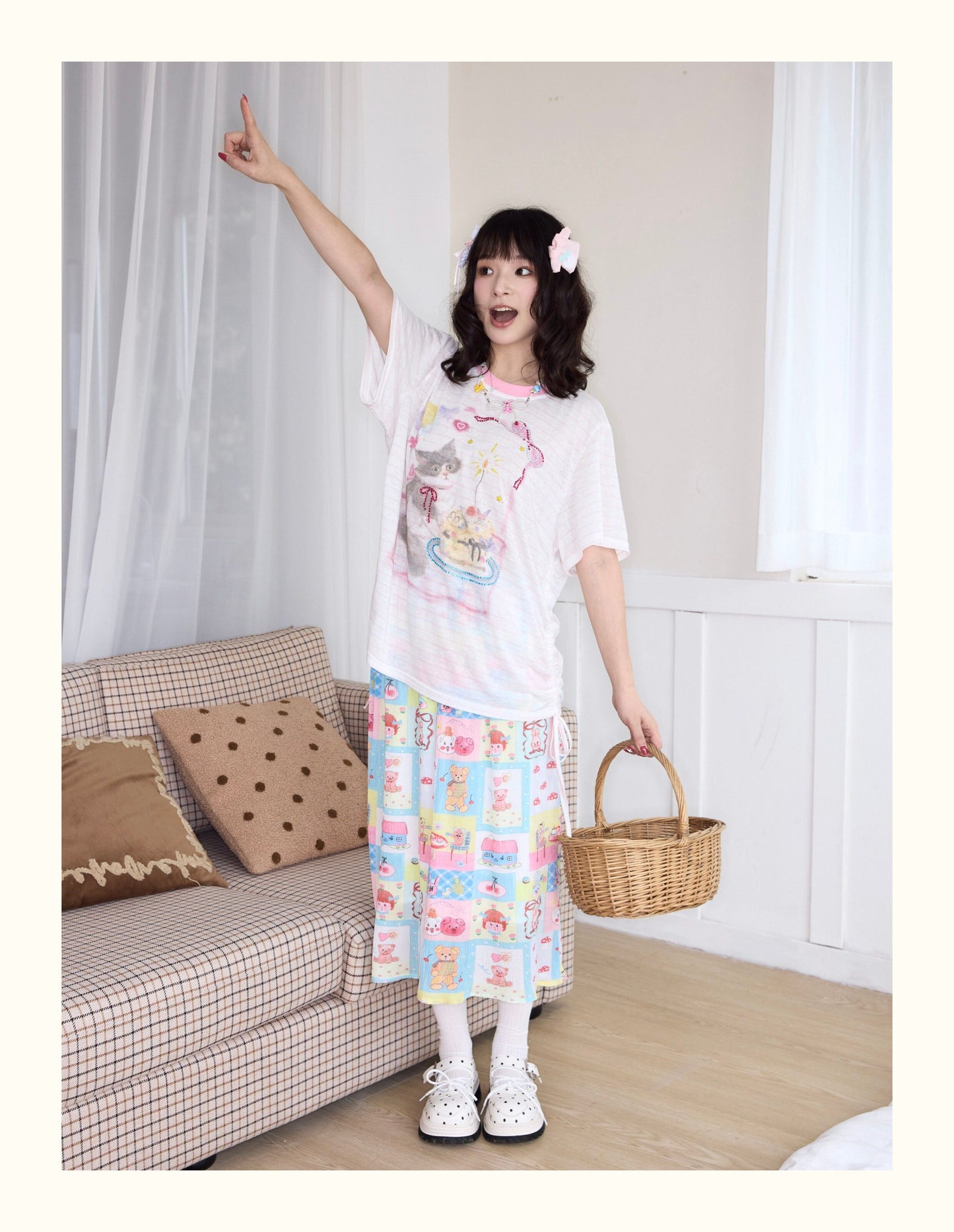 Robootoo - Pastel Cartoon Pleated Midi Skirt skirt Robootoo