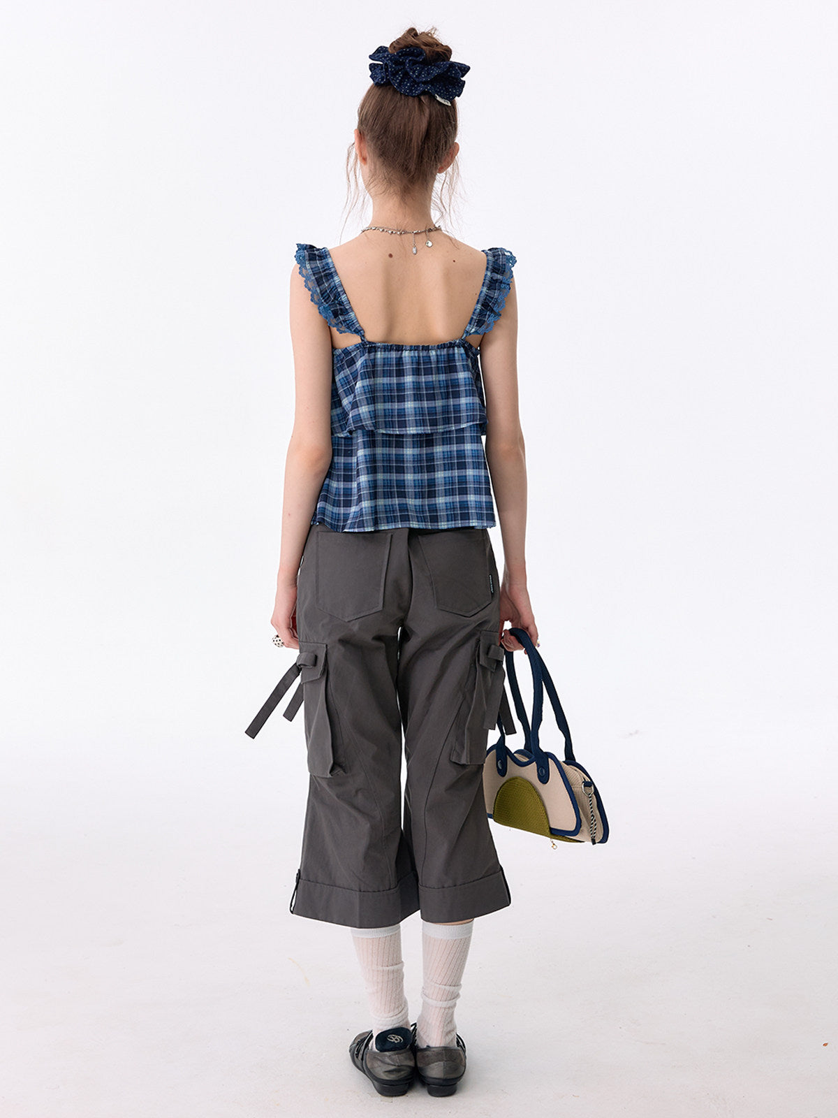 ziziFei - Charcoal Bow Cargo Cropped Pants shorts ziziFei