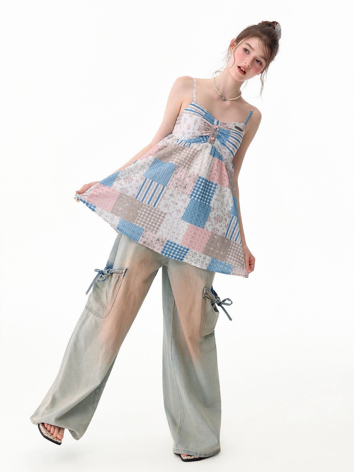 ziziFei - Pastel Floral Plaid Cami Top camisole ziziFei