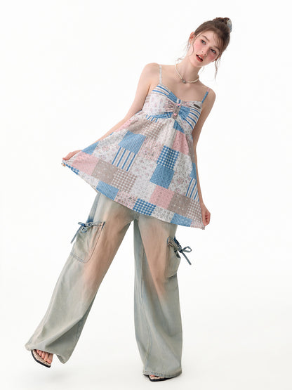 ziziFei - Pastel Floral Plaid Cami Top camisole ziziFei