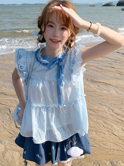 SingSong - Embroidered Kawaii Two-Piece Set set singsong