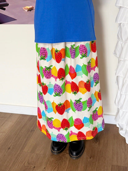 bunnybunnygun - Strawberry Art Print Maxi Skirt skirt bunnybunnygun