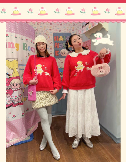 Little Berry - Kawaii Girl Illustration Red Sweater sweater Little Berry