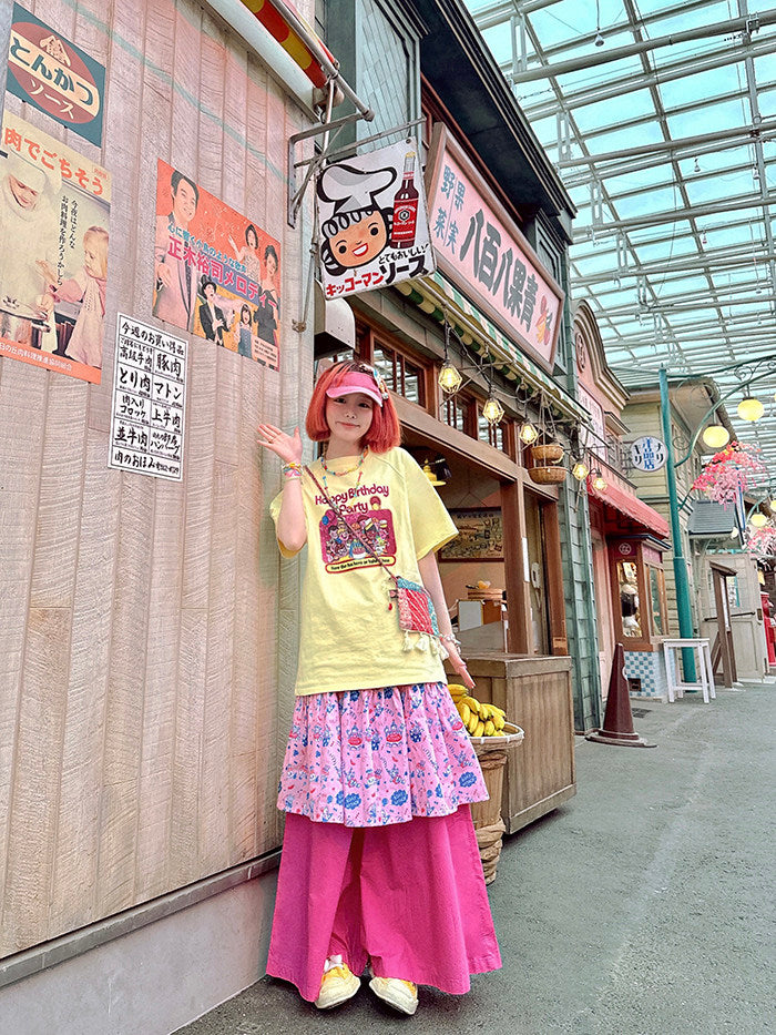 made in zzz - Pink Layered Wide Leg Skirt Pants pants made in zzz