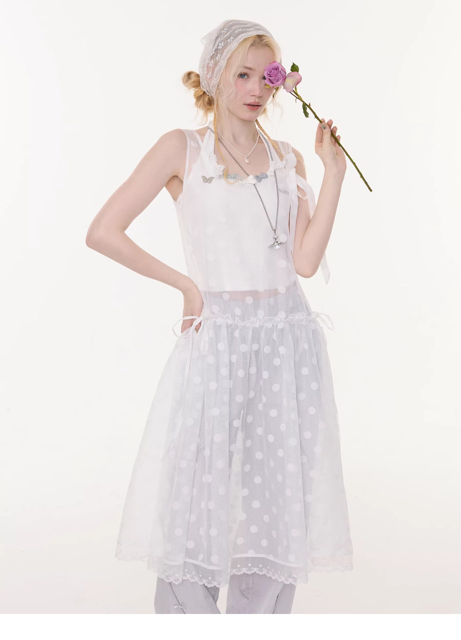ziziFei - White Polka Dot Mesh Dress overskirt ziziFei