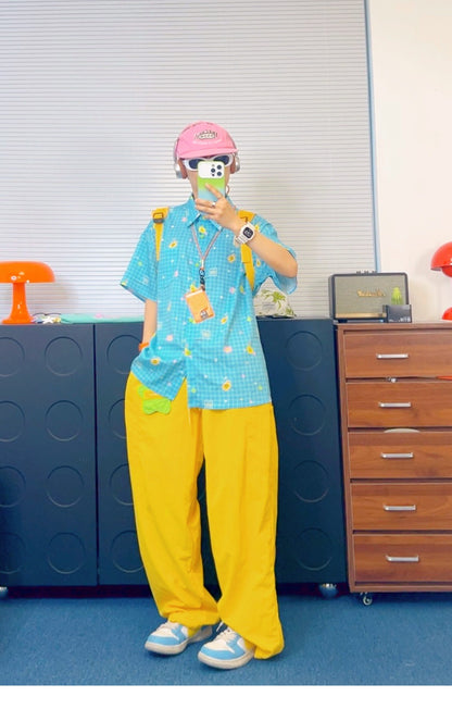 KURIOSITAET - Blue Colorful Plaid Short-Sleeve Shirt