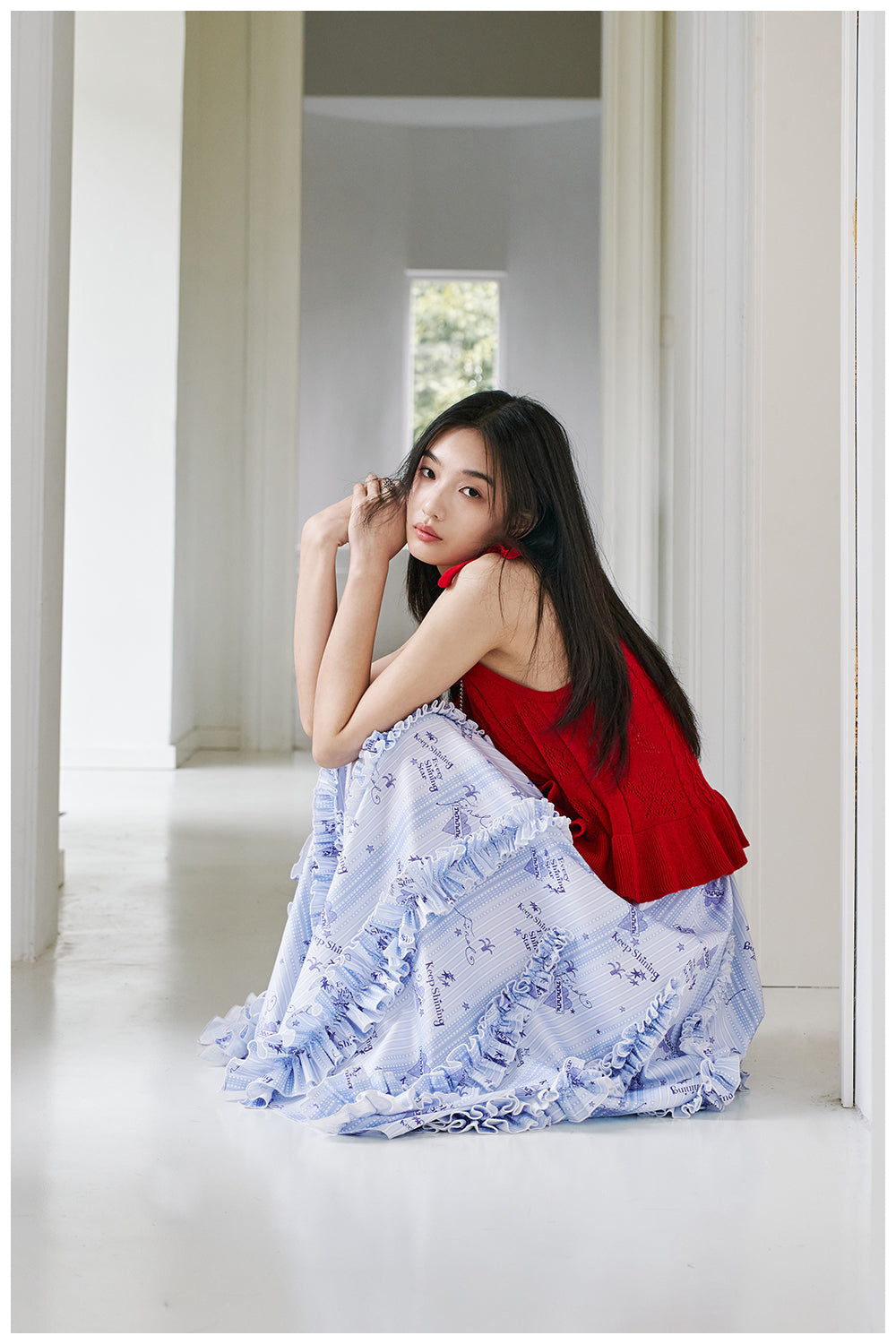 tntntutu Light Blue Skirt | A-Line Skirt | Pleated Border Summer Skirt skirt tntntutu