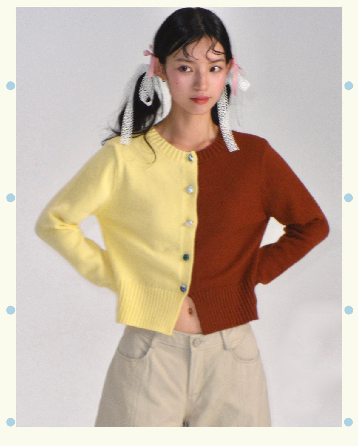 MOF Gift - HalfHalf Patchwork Knit Cardigan Panel cardigan MOF Gift