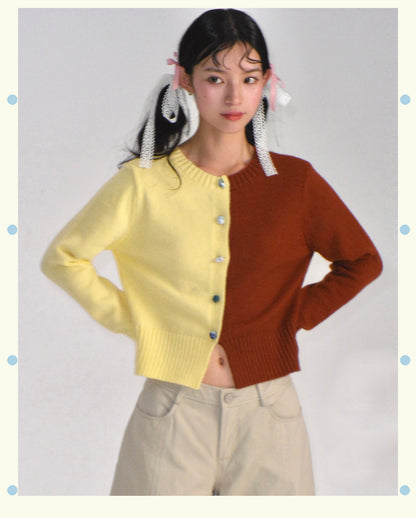 MOF Gift - HalfHalf Patchwork Knit Cardigan Panel cardigan MOF Gift