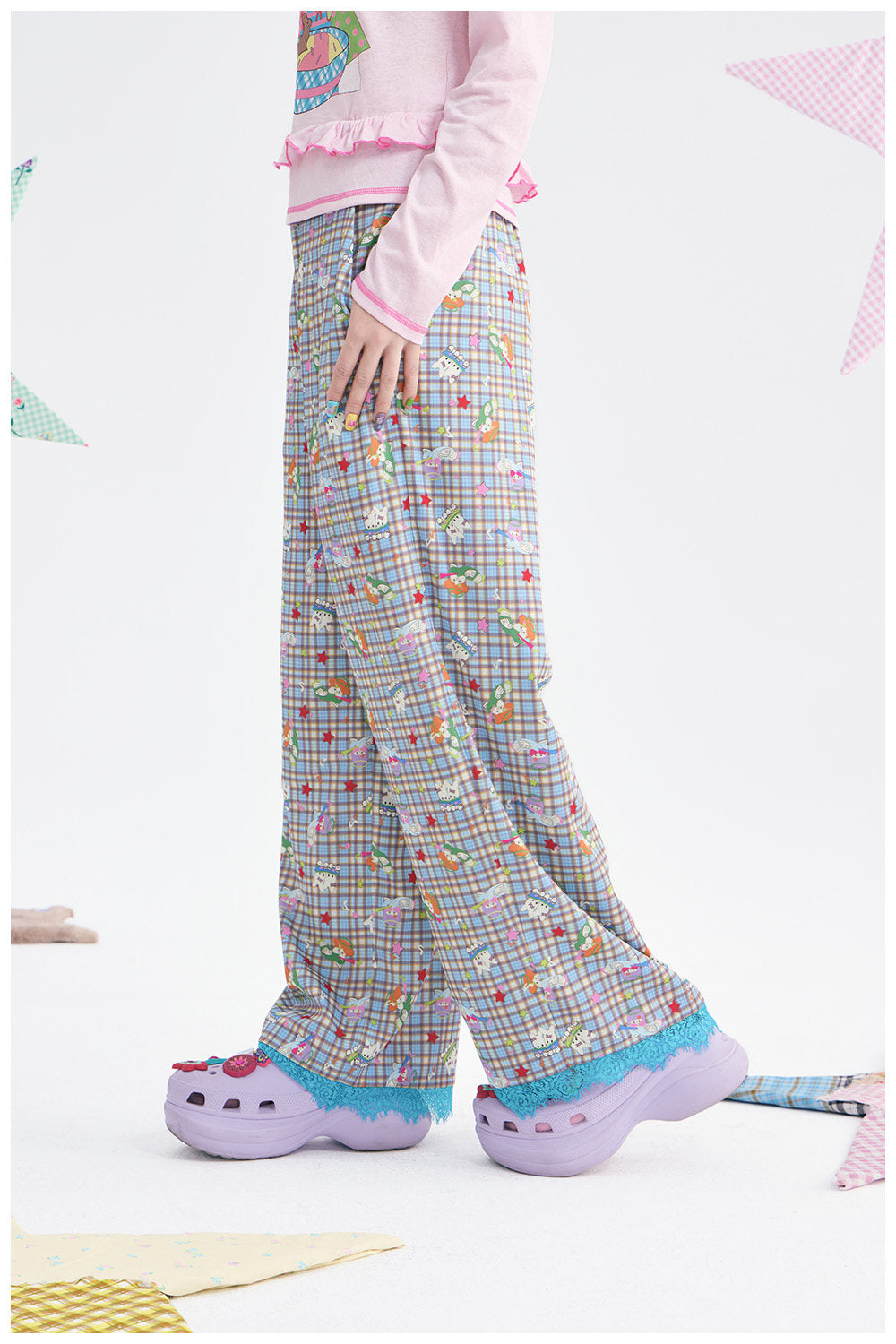 tntntutu - Plaid Angel Print Low Rise Layered Pants pants tntntutu