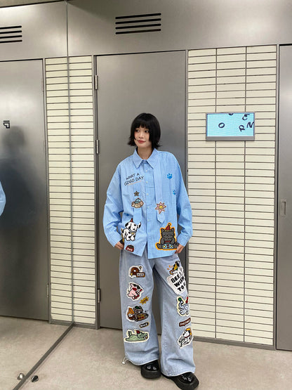 BIBULU - Kidcore Embroidered Stripe Shirt shirt BIBULU