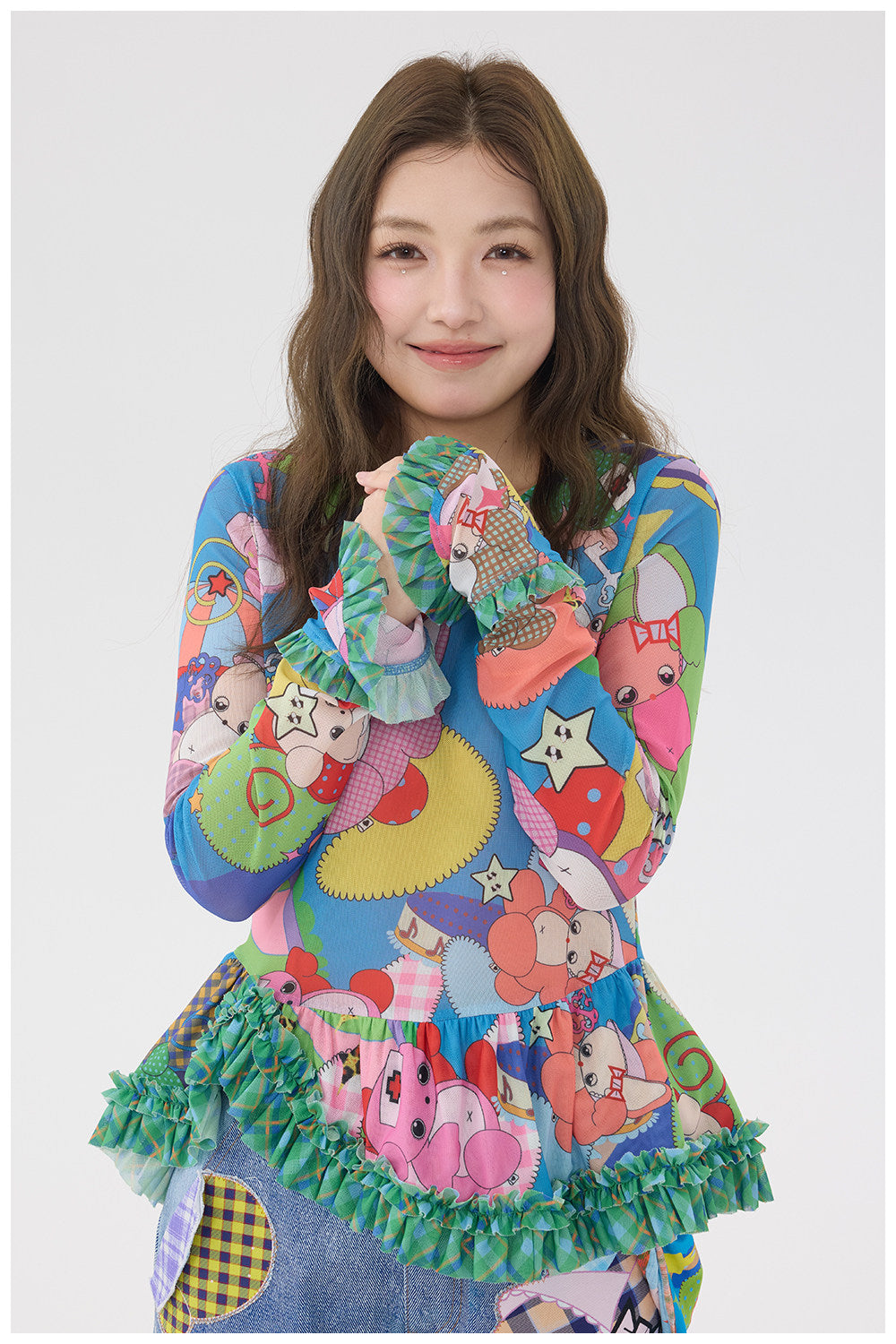 tntntutu - Cartoon Mesh Ruffle Top shirt tntntutu
