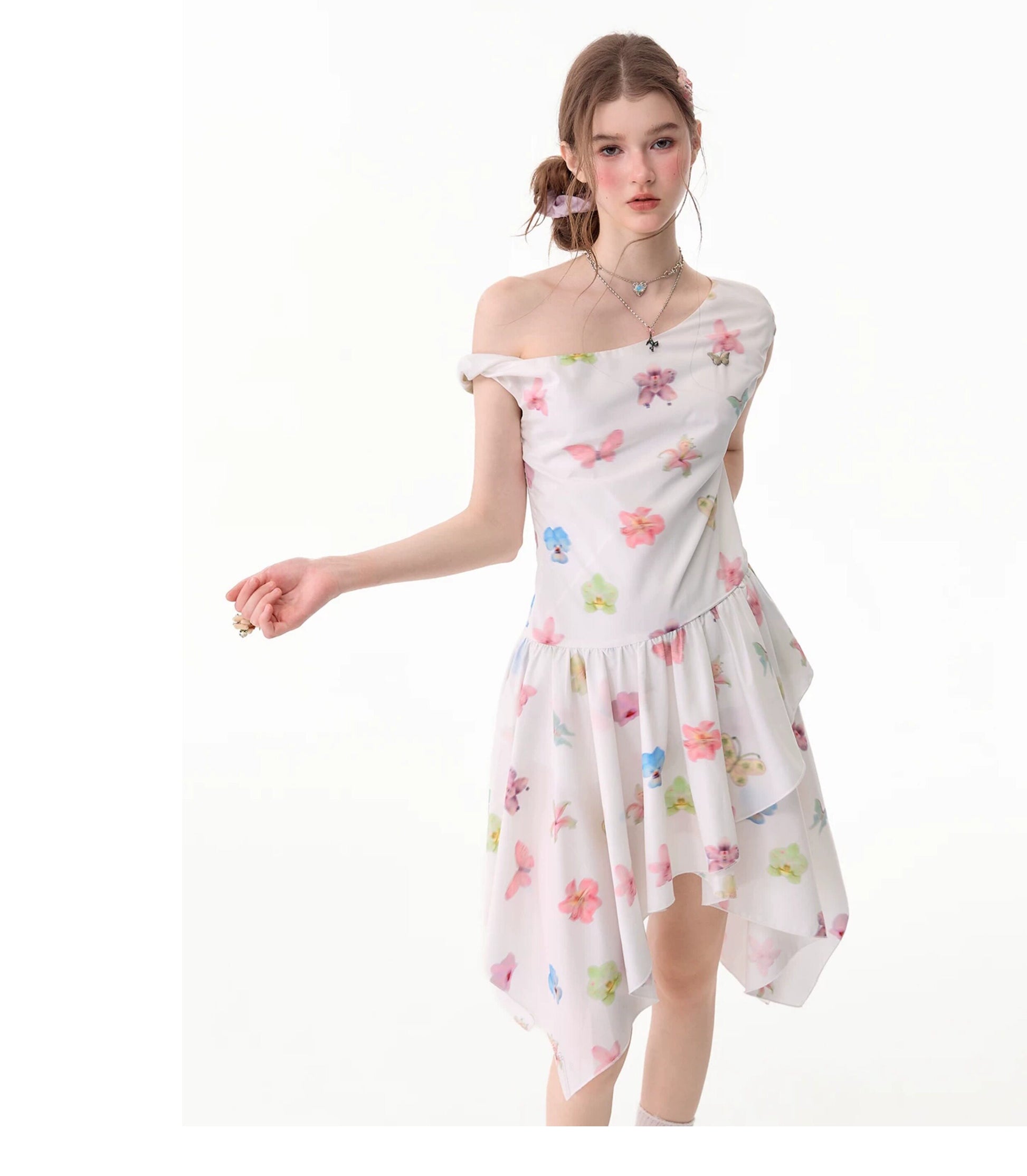 ziziFei - White Floral Asymmetrical Dress dress ziziFei