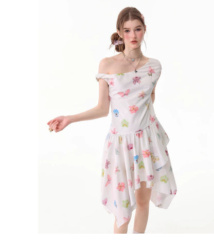 ziziFei - White Floral Asymmetrical Dress dress ziziFei