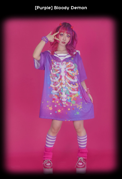 Dream Bubble - Harajuku Sailor Collar T-Shirt Dress dress Dream Bubble Purple