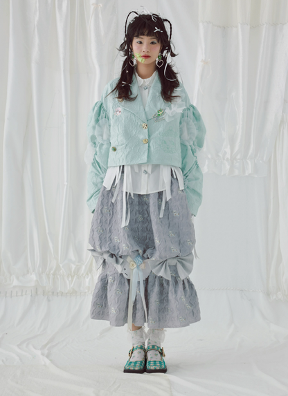 HELPHELP Harajuku Style Double-Layered Cake Skirt with Bow Placemat Fluffy Petticoat Skirt