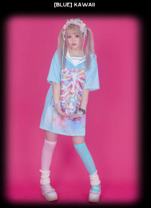 Dream Bubble - Harajuku Sailor Collar T-Shirt Dress dress Dream Bubble Blue