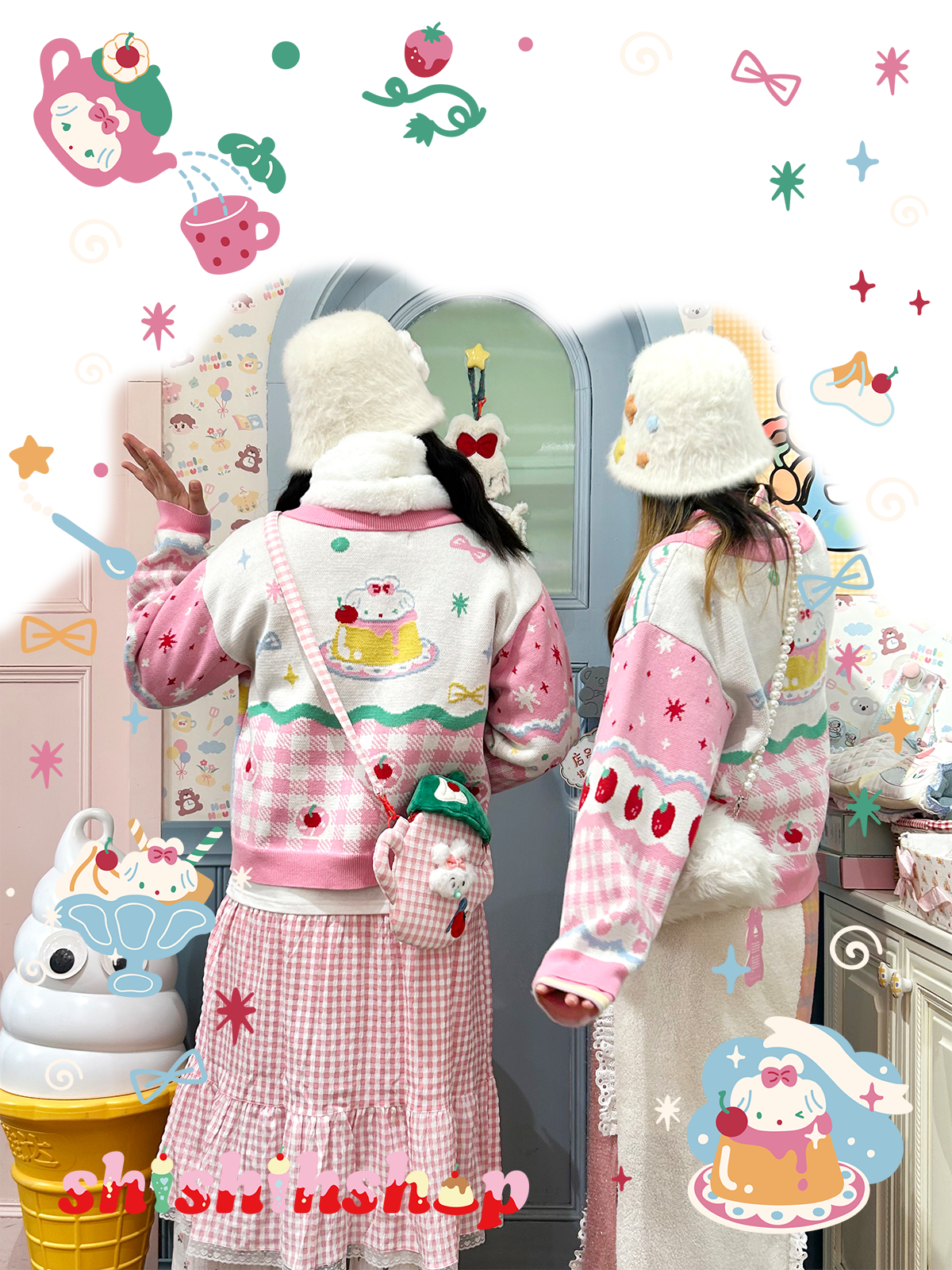 shishihshop - Strawberry Puppy Cotton Cardigan cardigan shishihshop