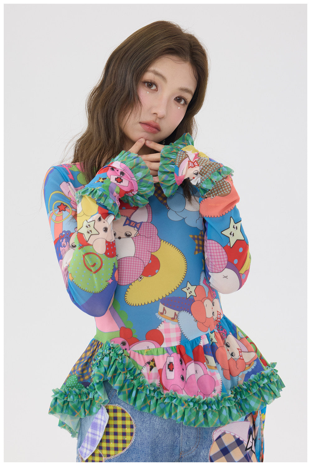tntntutu - Cartoon Mesh Ruffle Top shirt tntntutu