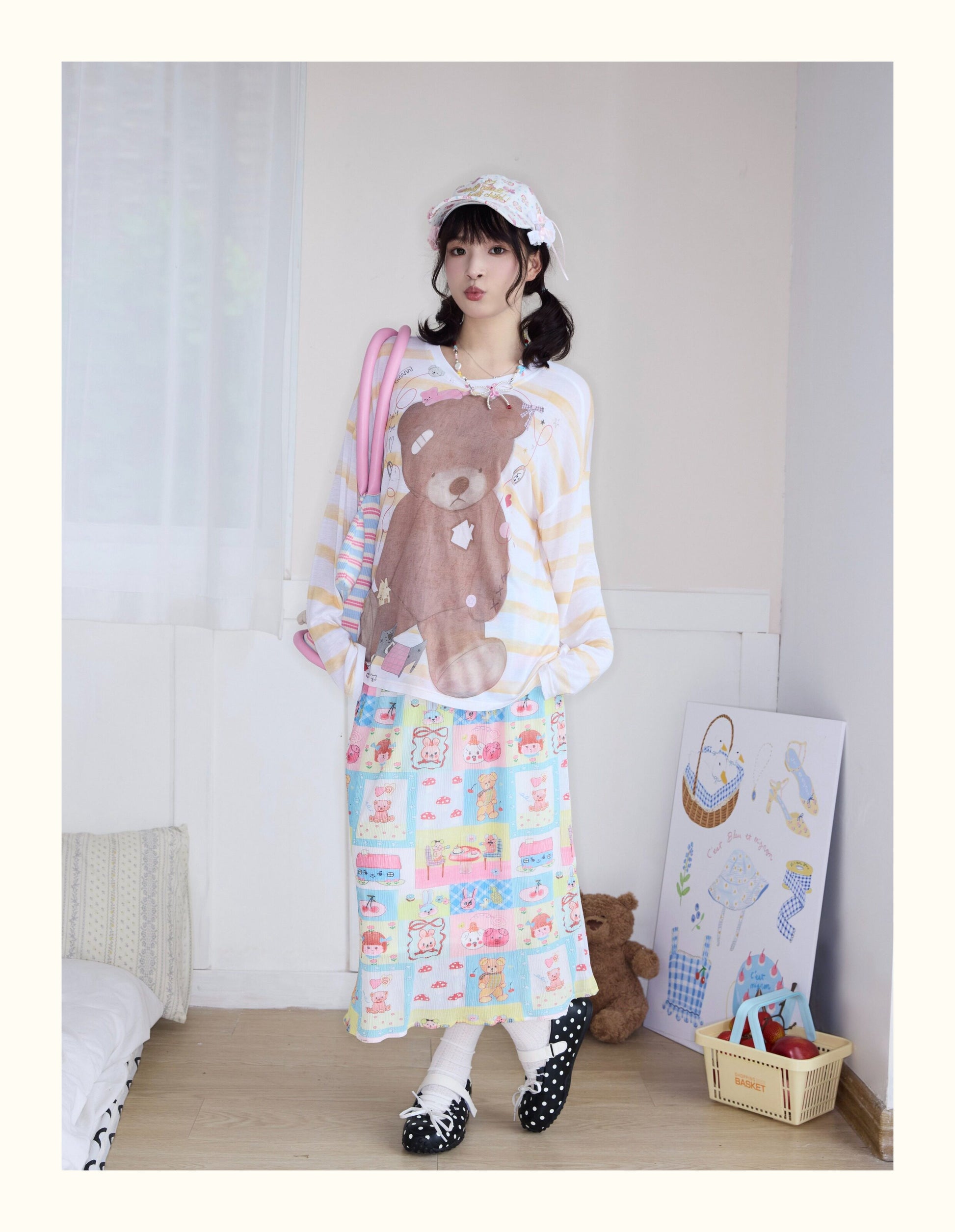 Robootoo - Pastel Cartoon Pleated Midi Skirt skirt Robootoo