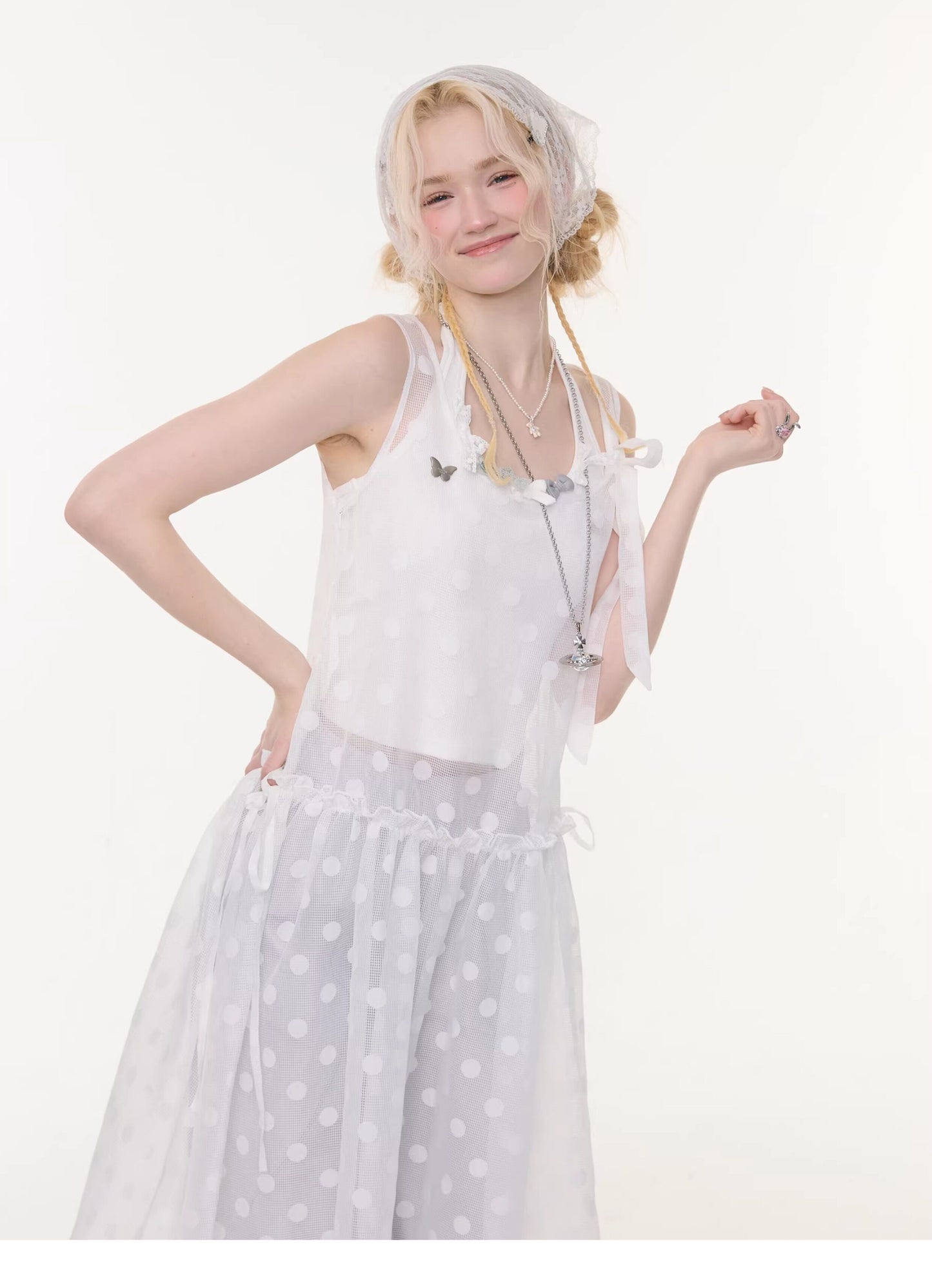 ziziFei - White Polka Dot Mesh Dress overskirt ziziFei