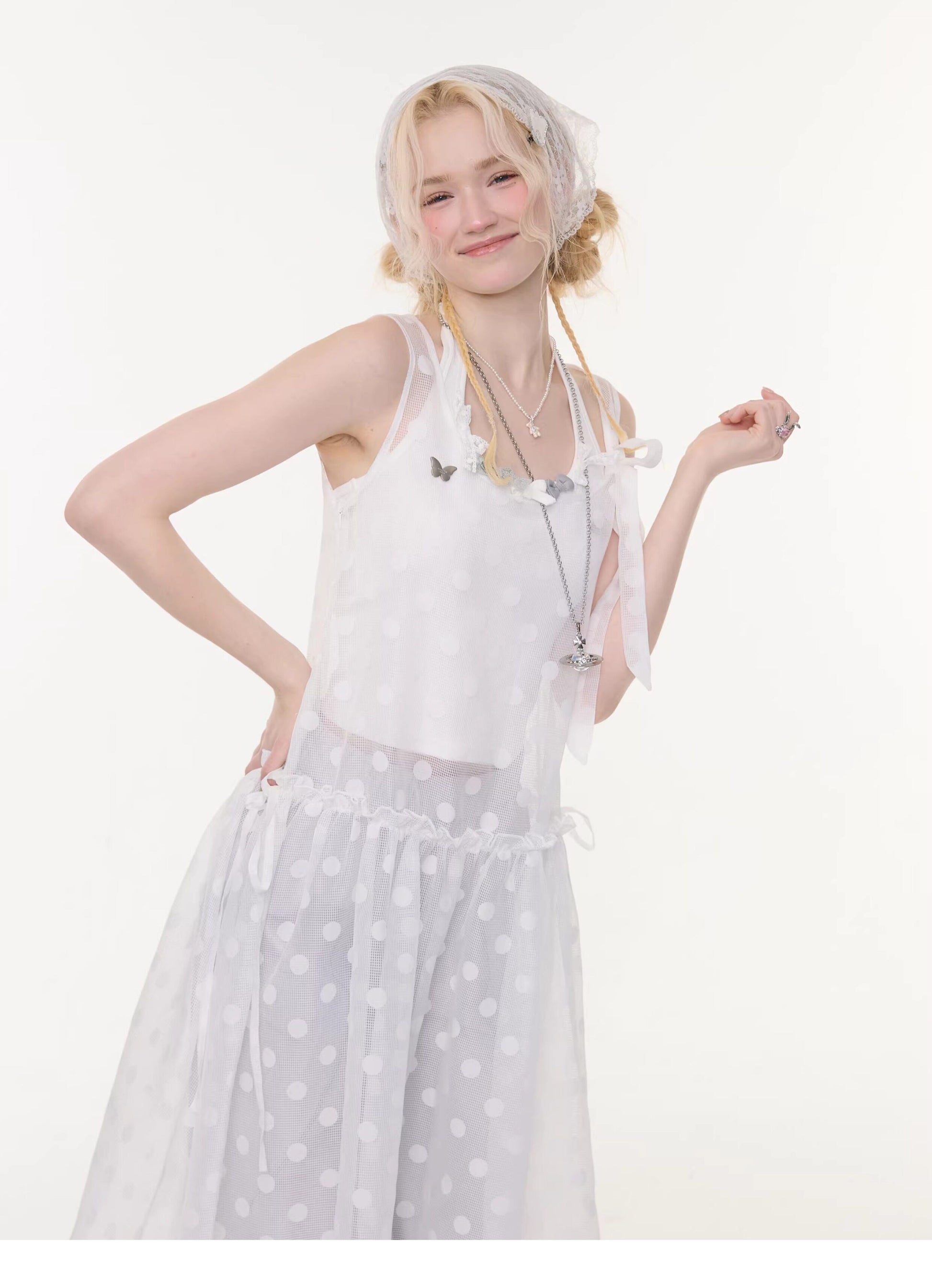 ziziFei - White Polka Dot Mesh Dress overskirt ziziFei