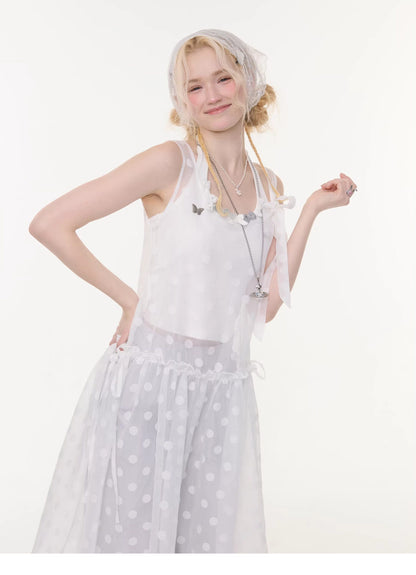 ziziFei - White Polka Dot Mesh Dress overskirt ziziFei