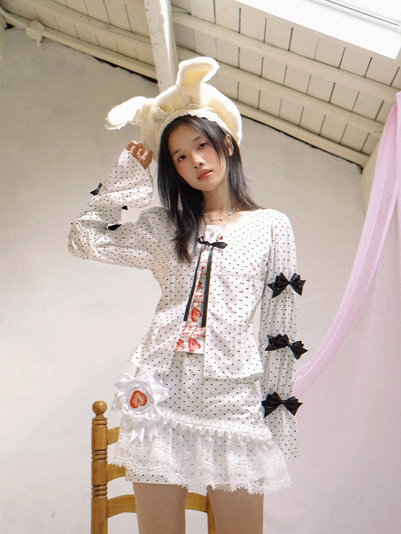 daytoday everyday institute - Girly Polka Dot Plaid Patchwork Shirt Slim Fit Long Sleeve shirt daytoday everyday institute