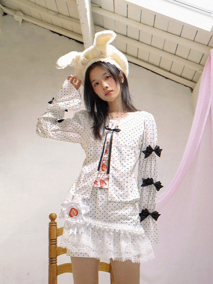 daytoday everyday institute - Girly Polka Dot Plaid Patchwork Shirt Slim Fit Long Sleeve shirt daytoday everyday institute