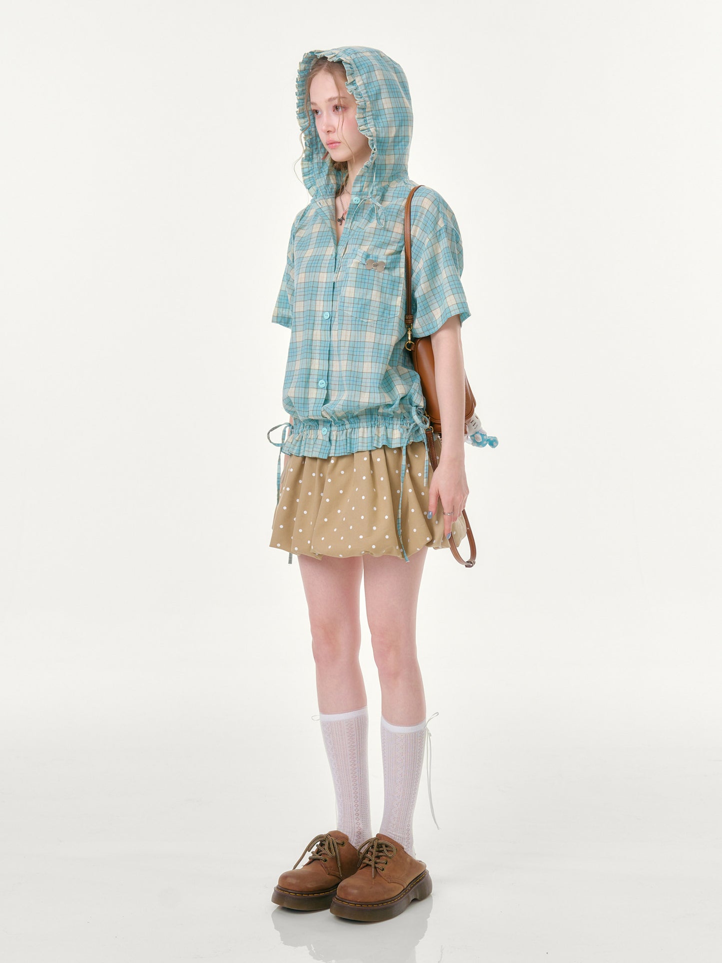 ziziFei - Mint Plaid Hooded Shirt shirt ziziFei