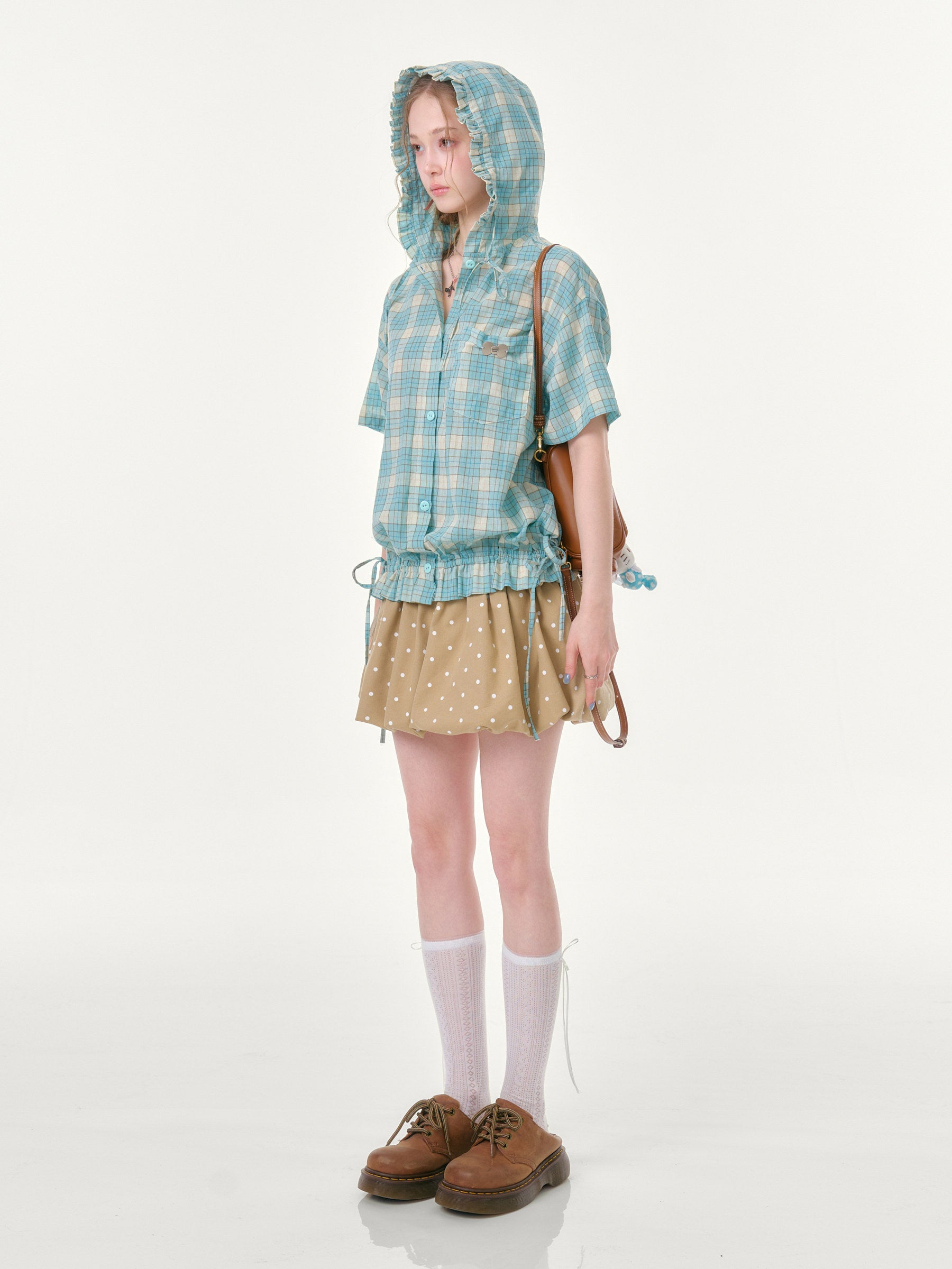 ziziFei - Mint Plaid Hooded Shirt shirt ziziFei