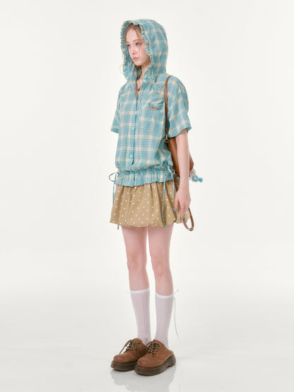 ziziFei - Mint Plaid Hooded Shirt shirt ziziFei