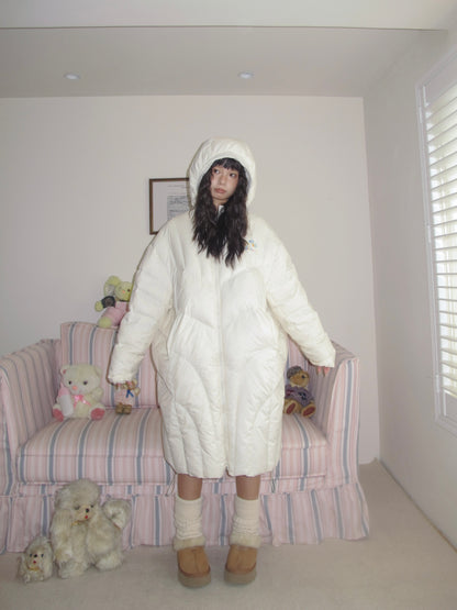 KaiXin Hostel Winter White Puff Original Embroidered Long Down Jacket